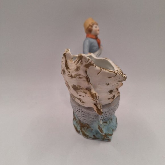 RARE VINTAGE GEROLD PORZELLAN BAVARIA CONCH SHELL IN NET PLANTER WITH BOY - Picture 4 of 10